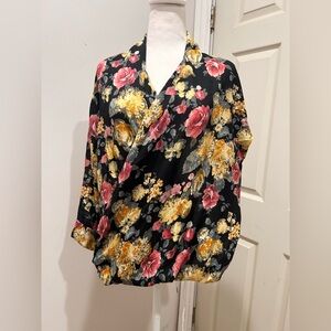 Free Press Black Blouse with Pink and Yellow Floral Design